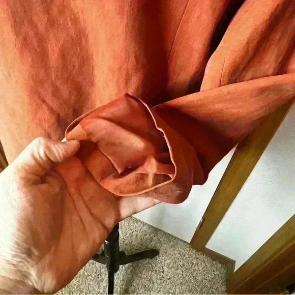 Coldwater Creek Long Sleeve Button Down Silk Linen Jacket Women 16 Orange Career - Picture 5 of 7